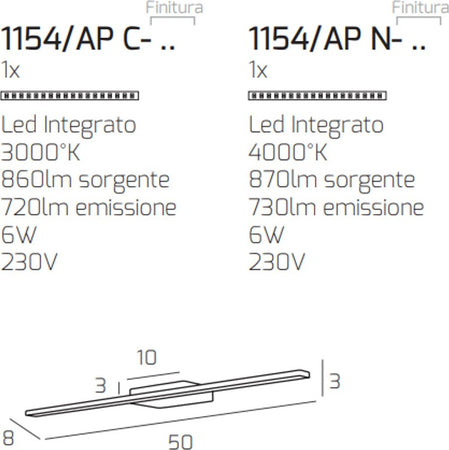 Applique-moderno-Top-Light-LINE-1154-AP-BI-LED-metallo-lampada-parete
