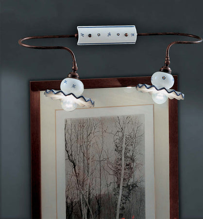 Applique-Orizzontale-Classica-Roma-Metallo-Ceramica-Nero-Sfumato-Rame-2-Luci-E14