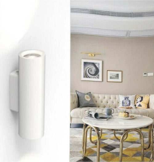 Applique-Parete-Doppia-Emissione-Up-Down-Gesso-Verniciabile-Cilindro-Gu10-Gs-e50