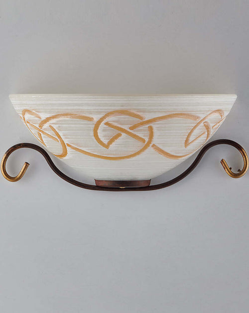 Applique-Rustico-1-Luce-Ferro-Battuto-Nero-e-Ruggine-Vetro-Ambra-Serie-Faraone
