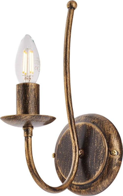 Applique-Rustico-Botte-1-Luce-In-Ferro-Battuto-Marrone-E-Oro