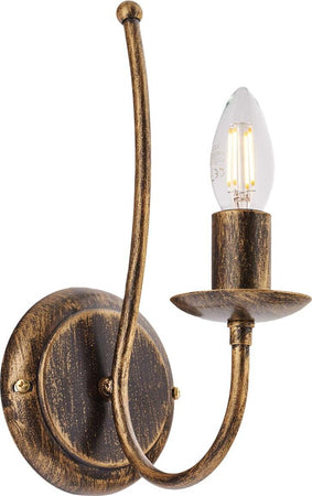 Applique-Rustico-Botte-1-Luce-In-Ferro-Battuto-Marrone-E-Oro