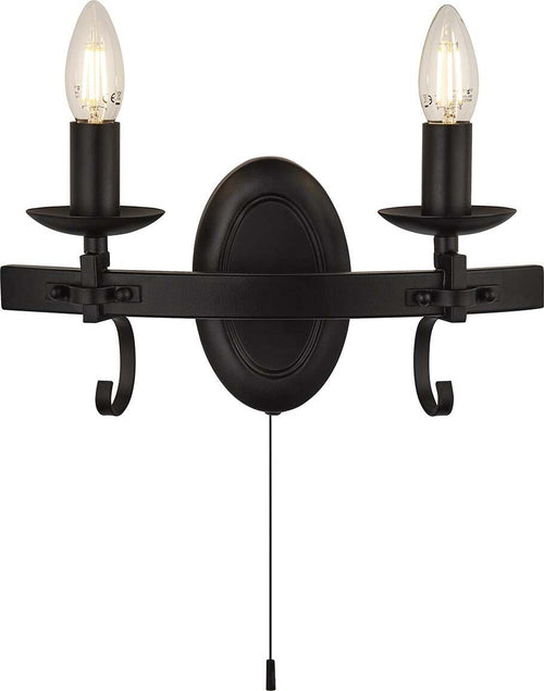 Applique-Rustico-Country-Cartwheel-Iii-Acciaio-Nero-2-Luci-E14