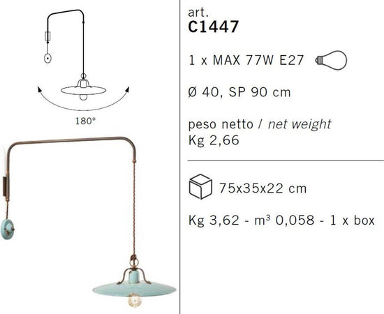 Applique-rustico-Ferroluce-Retrò-COUNTRY-C1447-E27-LED-ceramica-braccio-orientabile
