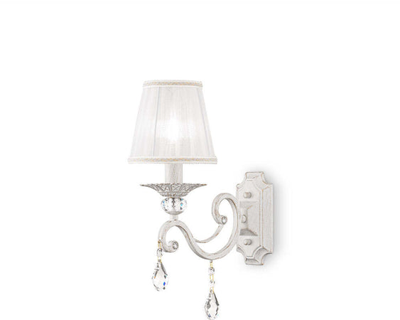 Applique-Shabby-Chic-Grace-Metallo-Bianco-1-Luce-Diffusore-Bianco