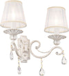 Applique-Shabby-Chic-Grace-Metallo-Bianco-2-Luci-Diffusori-Tessuto-Su-Pvc-Bianco