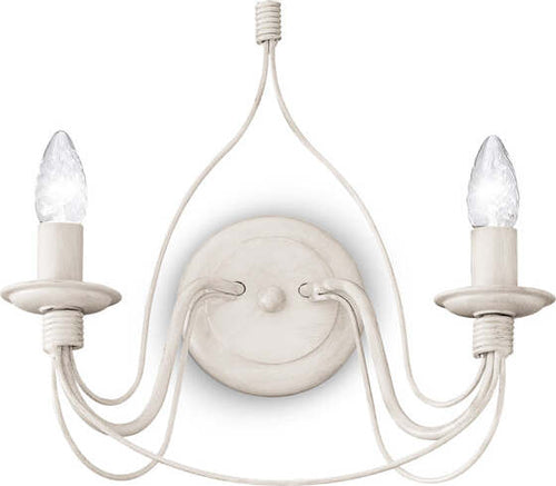 Applique-Shabby-Chic-Provenzale-Corte-Metallo-Bianco-2-Luci-E14