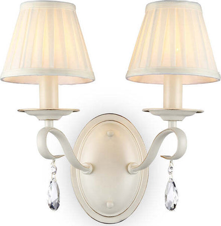 Applique-Shabby-Chicbrionia-Metallo-Beige-2-Luci-Diffusori-Vetro-Bianchi
