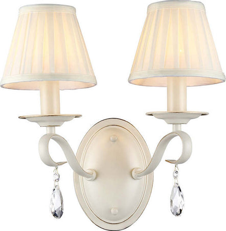 Applique-Shabby-Chicbrionia-Metallo-Beige-2-Luci-Diffusori-Vetro-Bianchi
