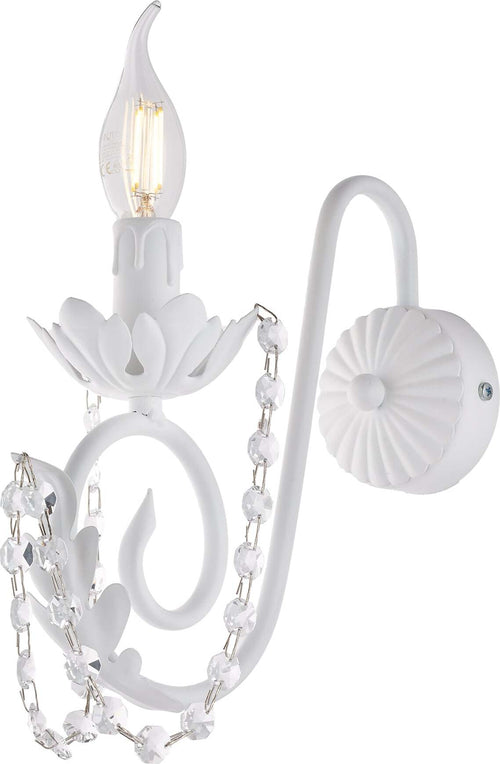 Applique-Shabby-Damasco-1-Luce-Ferro-Battuto-Bianco-E-Cristalli