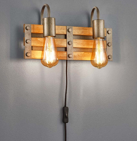Applique-Trio-Lighting-KHAN-AP2-E27-LED-legno-lampada-parete-classica-rustica-vintage-multiluce-interno