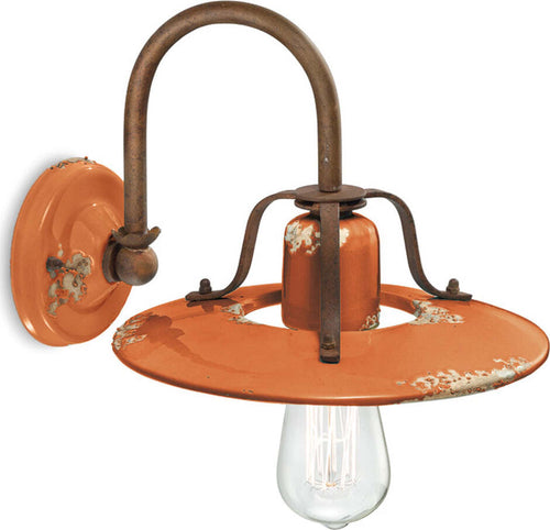 Applique-Vintage-Country-Ferro-E-Ceramica-Arancio-1-Luce-E27-25Cm