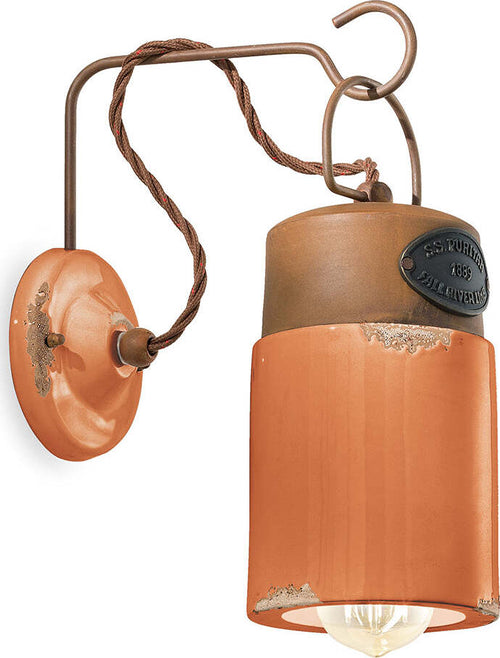 Applique-Vintage-Industrial-Ferro-E-Ceramica-Arancio-1-Luce-E27