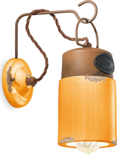 Applique-Vintage-Industrial-Ferro-E-Ceramica-Giallo-1-Luce-E27