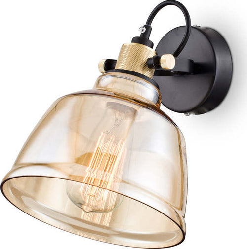 Applique-Vintage-Irving-Metallo-Nero-1-Luce-Vetro-Diffusore-Vetro-Ambra