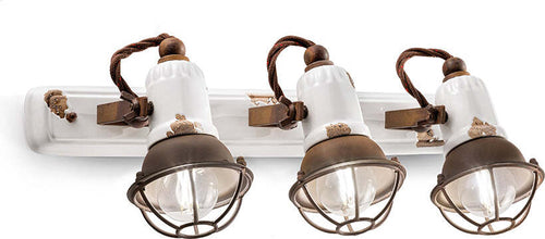 Applique-Vintage-Loft-Ferro-E-Ceramicacon-Rete-Bianco-3-Luci-E14