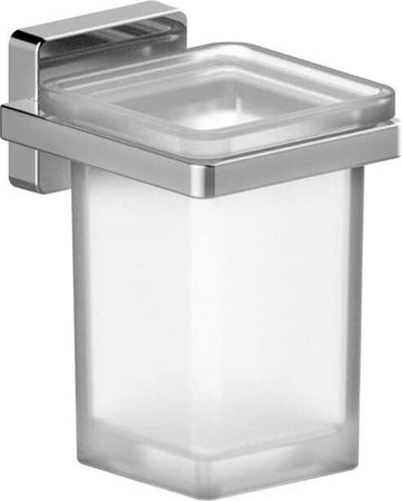 AQUASANIT--PORTABICCHIERE-IN-ZAMA-E-VETRO-SATINATO-SERIE-CUBO,-FISSAGGIO-AD-INCOLLO-O-A-VITE