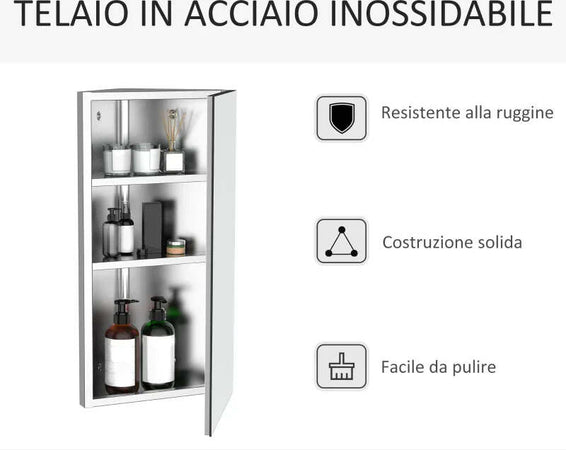 Armadietto-Angolare-Bagno-in-Acciaio-Anta-a-Specchio-Chiusura-Magnetica-3-Ripiani-Salvaspazio-60x30x18.4cm-TG202-0551TG2