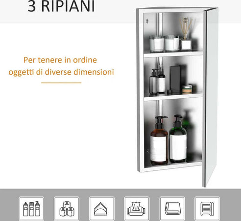 Armadietto-Angolare-Bagno-in-Acciaio-Anta-a-Specchio-Chiusura-Magnetica-3-Ripiani-Salvaspazio-60x30x18.4cm-TG202-0551TG2