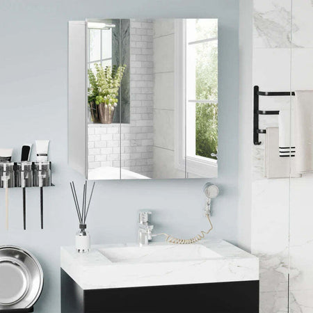 Armadietto-Bagno-con-3-Ante-Specchiate-e-Ripiani-Regolabili,-70x15x60cm,-Bianco-KJ4834-366KJ4