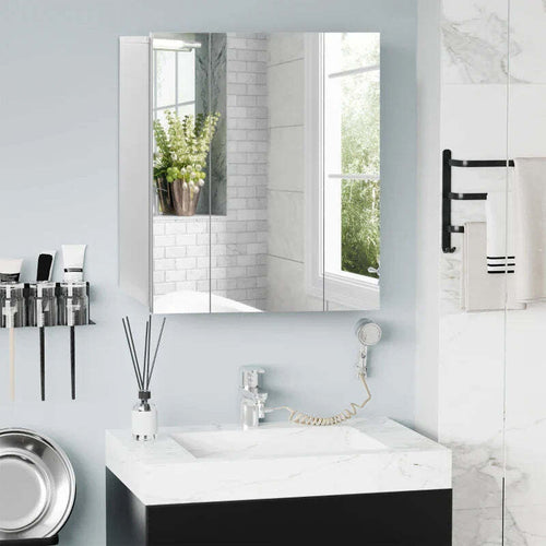 Armadietto-Bagno-con-3-Ante-Specchiate-e-Ripiani-Regolabili,-70x15x60cm,-Bianco-KJ4834-366KJ4