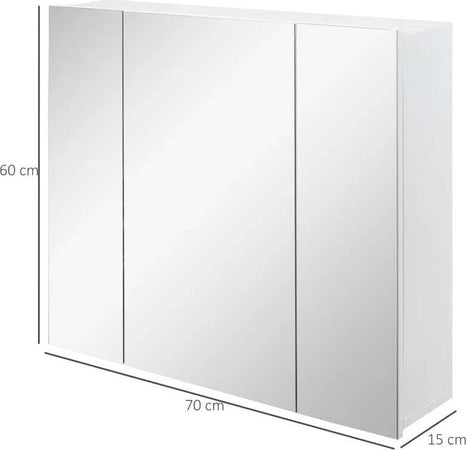 Armadietto-Bagno-con-3-Ante-Specchiate-e-Ripiani-Regolabili,-70x15x60cm,-Bianco-KJ4834-366KJ4