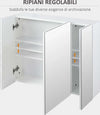 Armadietto-Bagno-con-3-Ante-Specchiate-e-Ripiani-Regolabili,-70x15x60cm,-Bianco-KJ4834-366KJ4
