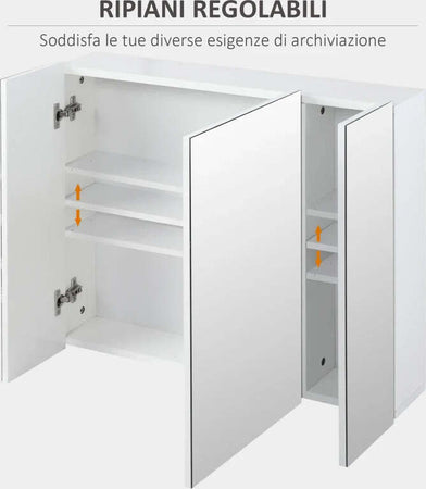 Armadietto-Bagno-con-3-Ante-Specchiate-e-Ripiani-Regolabili,-70x15x60cm,-Bianco-KJ4834-366KJ4