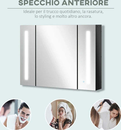 Armadietto-con-Specchio-da-Bagno-a-Parete-in-MDF-con-3-Armadietti,-3-Ripiani-e-Luce-LED,-90x15x65-cm,-Nero-WD6834-416BKWD6