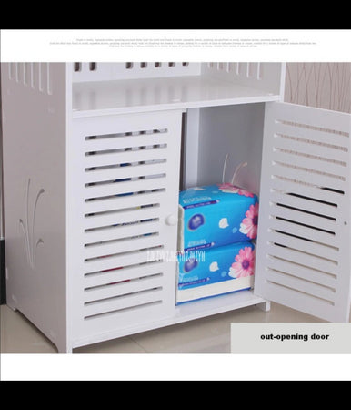 Armadietto In Legno Bianco Lucido Mdf Con Due Ante 3 Mensole Ripini 120x32x27cm