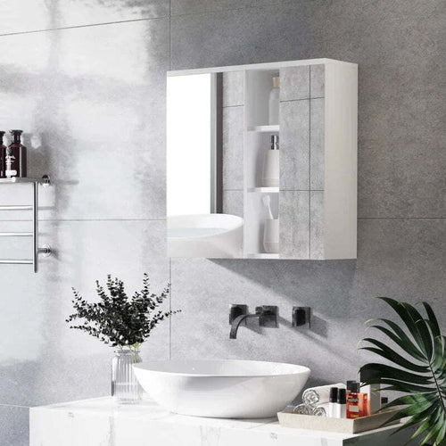 Armadietto-Specchiera-Bagno-2-Ante-con-Ripiani-Aperti-e-Mensole-Regolabili,-60x20x61cm,-Bianco-RF8834-547V00WTRF8
