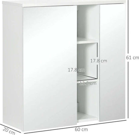 Armadietto-Specchiera-Bagno-2-Ante-con-Ripiani-Aperti-e-Mensole-Regolabili,-60x20x61cm,-Bianco-RF8834-547V00WTRF8
