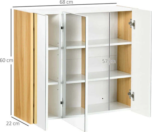 Armadietto-Specchiera-Bagno-a-3-Ante-con-Mensole-Regolabili,-68x22x60cm,-Bianco-TG9834-559V80WTTG9