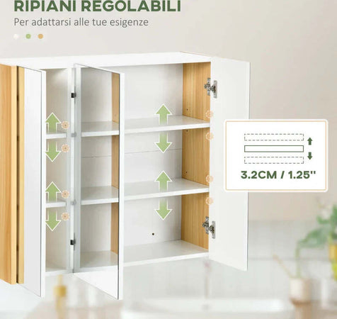 Armadietto-Specchiera-Bagno-a-3-Ante-con-Mensole-Regolabili,-68x22x60cm,-Bianco-TG9834-559V80WTTG9