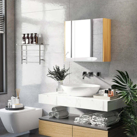 Armadietto-Specchiera-Bagno-a-3-Ante-con-Mensole-Regolabili,-68x22x60cm,-Bianco-TG9834-559V80WTTG9