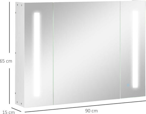 Armadietto-Specchiera-da-Bagno-con-3-Armadietti,-3-Ripiani-e-Luce-LED,-90x15x65-cm,-Bianco-UJ2834-416WTUJ2