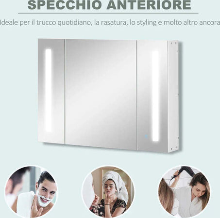 Armadietto-Specchiera-da-Bagno-con-3-Armadietti,-3-Ripiani-e-Luce-LED,-90x15x65-cm,-Bianco-UJ2834-416WTUJ2