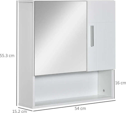 Armadietto-Specchiera-Pensile-da-Bagno-in-Legno-con-Mensole-Regolabili,-Mobile-Bagno-a-2-Ante-e-Ripiano-Aperto,-54x15.2x55.3cm,-Bianco-EF4834-347WTEF4