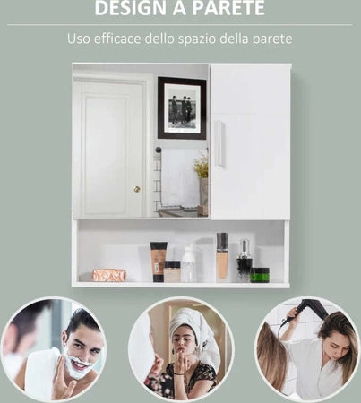 Armadietto-Specchiera-Pensile-da-Bagno-in-Legno-con-Mensole-Regolabili,-Mobile-Bagno-a-2-Ante-e-Ripiano-Aperto,-54x15.2x55.3cm,-Bianco-EF4834-347WTEF4