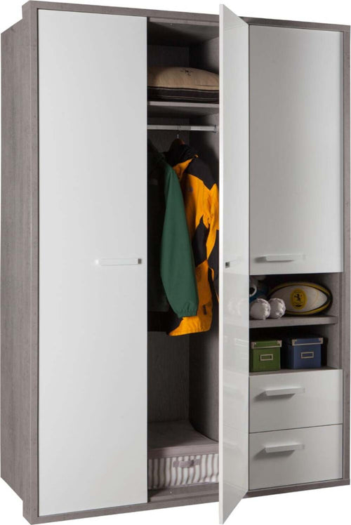 Armadio 3 ante e 2 cassetti Rovere Gessato e Bianco Lucido per stanzetta e camera da letto Casa e cucina/Arredamento/Camera da letto/Armadi Decor Space - Altamura, Commerciovirtuoso.it