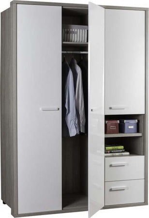 Armadio 3 ante e 2 cassetti Rovere Gessato e Bianco Lucido per stanzetta e camera da letto Casa e cucina/Arredamento/Camera da letto/Armadi Decor Space - Altamura, Commerciovirtuoso.it