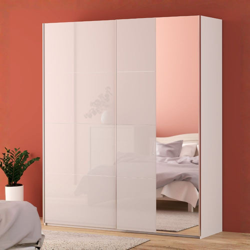 Armadio Afra 2 ante scorrevoli con specchio colore bianco lucido