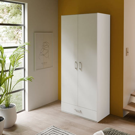 Armadio Arcadia 2 ante battenti e un cassetto colore bianco