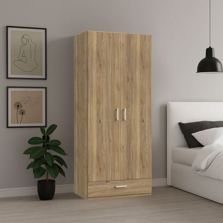 Armadio Arcadia 2 ante battenti e un cassetto colore rovere medio