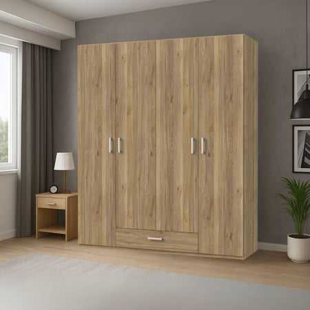 Armadio Arcadia 4 ante battenti e un cassetto colore rovere medio