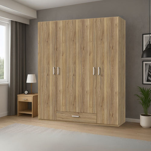 Armadio Arcadia 4 ante battenti e un cassetto colore rovere medio