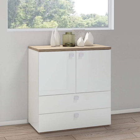 Armadio Basso 2 ante e 2 cassetti Rovere e Bianco Laccato per cameretta moderna Casa e cucina/Arredamento/Camera da letto/Armadi Decor Space - Altamura, Commerciovirtuoso.it