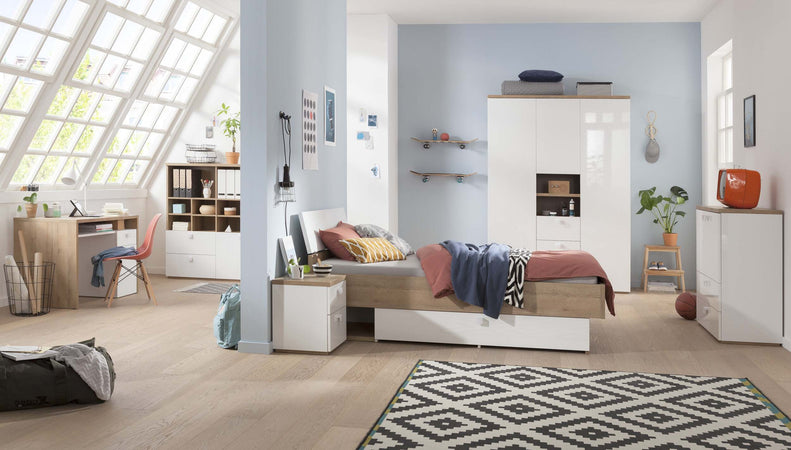 Armadio Basso 2 ante e 2 cassetti Rovere e Bianco Laccato per cameretta moderna Casa e cucina/Arredamento/Camera da letto/Armadi Decor Space - Altamura, Commerciovirtuoso.it