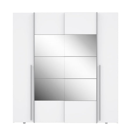 Armadio Callia 2 ante battenti bianco e 2 ante scorrevoli con specchio 200.1x61.2xH210.5 cm.