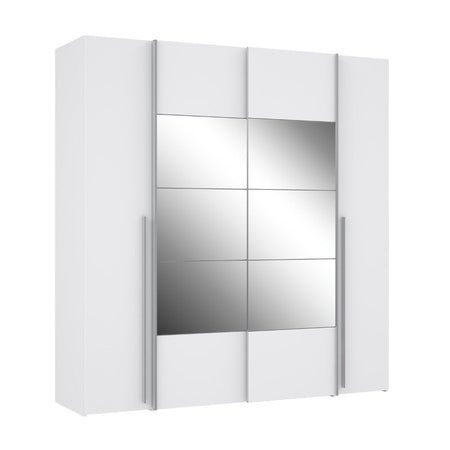 Armadio Callia 2 ante battenti bianco e 2 ante scorrevoli con specchio 200.1x61.2xH210.5 cm.